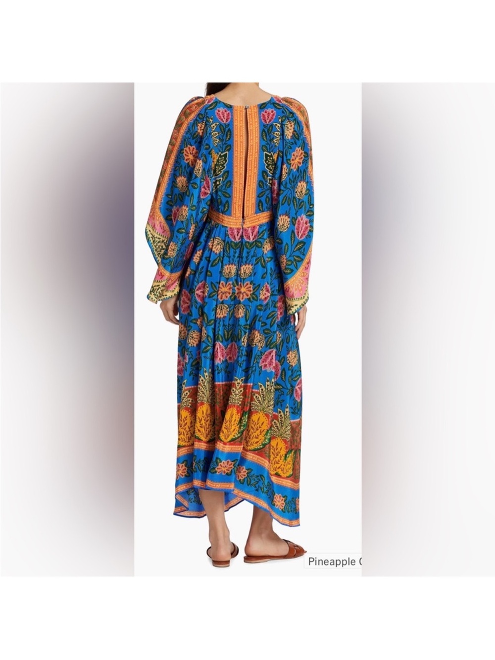 NWT farm Rio Vibrant Blue Floral Maxi Dress with Orange Trim - Picture 2 of 4